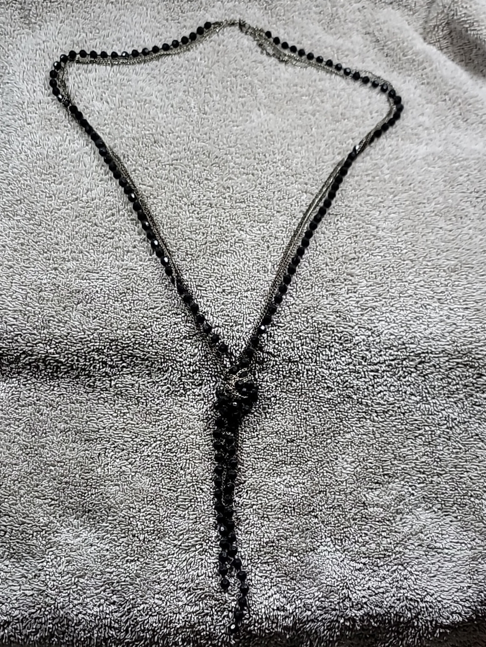 Silver And Black Beaded Knotted Necklace